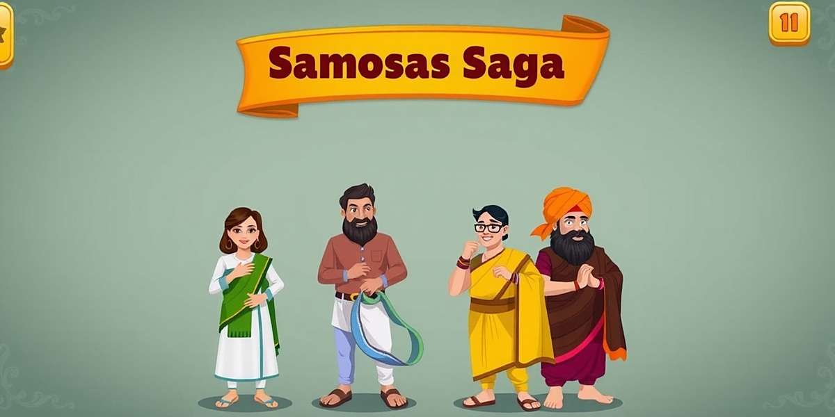 Character Customization in Samosas Saga Samosas Saga character selection screen showing diverse Indian characters in traditional attire from different regions
