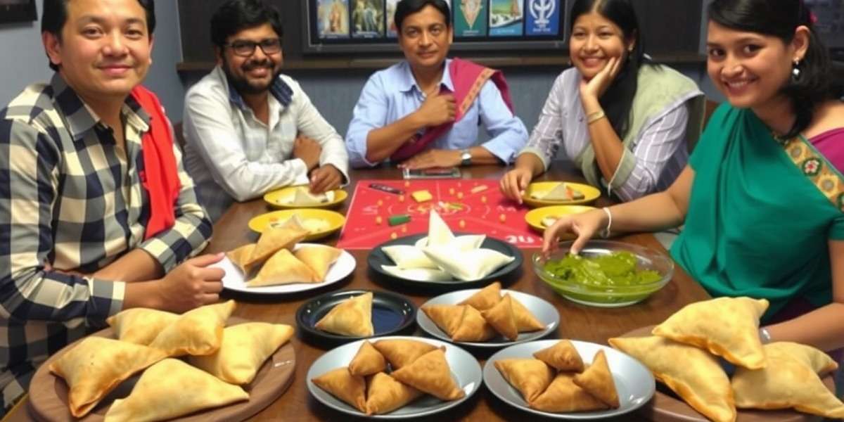 Unity Through Food in Samosas Saga Samosas Saga players from different Indian states enjoying the game together with various regional samosas laid out on a table